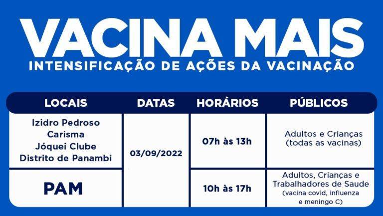 Mutirão de vacinação acontece em cinco pontos neste sábado