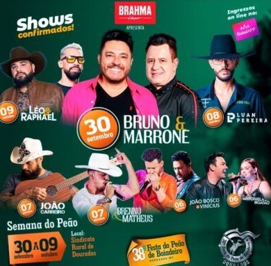 Show de Bruno & Marrone abre hoje a 38ª Festa do Peão de Boiadeiro