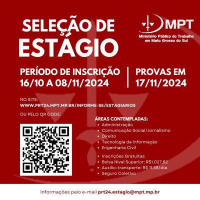Inscrições para estágio no MPT-MS encerram no próximo dia 8 de novembro