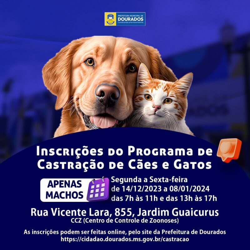Último dia para inscrição no Programa Municipal de Castração de Cães e Gatos